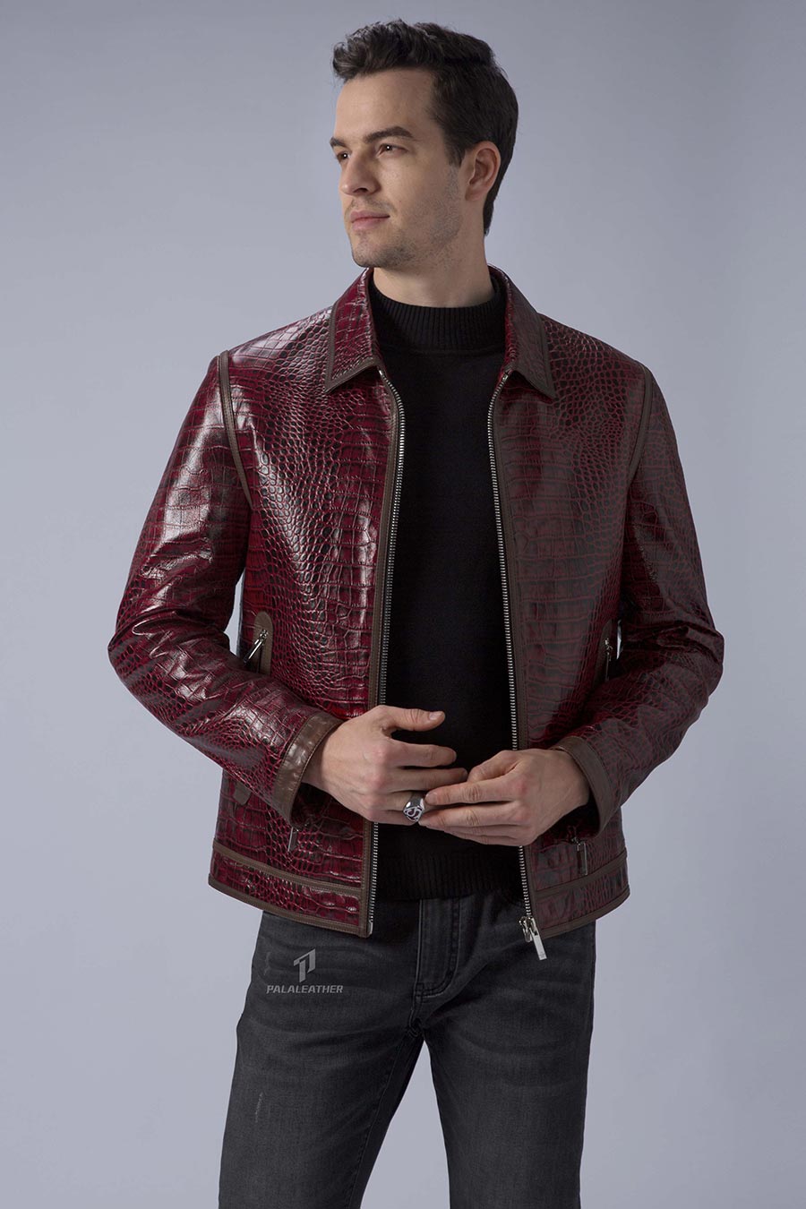 red leather coat